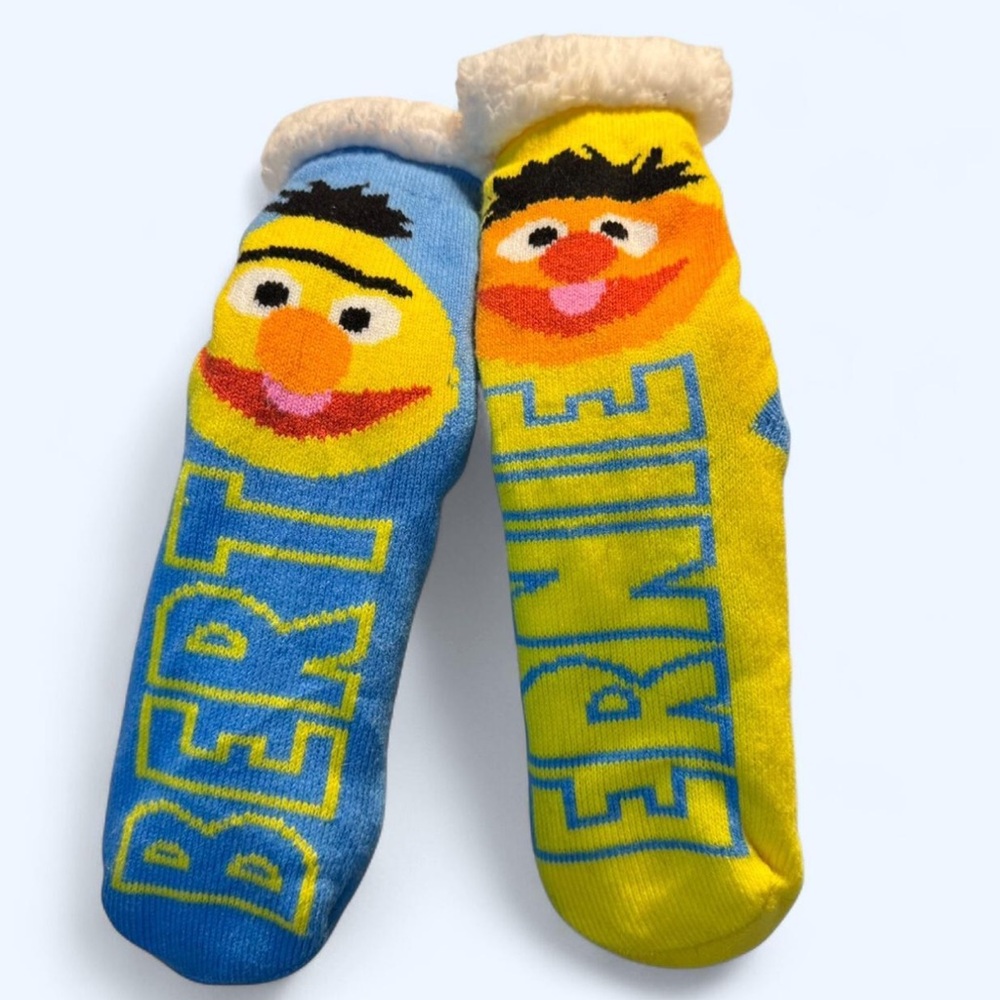 Sesame Street Bert & Ernie Plush Lined Socks in Blue and Yellow gender neutral